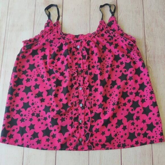 Justify star print ruffle trim button front cami sz L - Picture 4 of 6